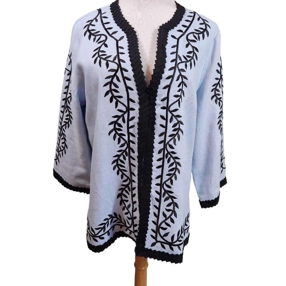 Linea by Louis Dell'Olio 100% Linen Jacket Blazer EmbroideredSz XL